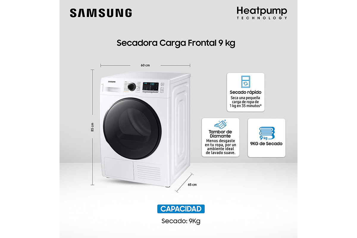 Secadora Samsung 9Kg Por Bomba de Calor con Puerta Reversible  DV90TA040BE/ZS - Llevatelo.cl