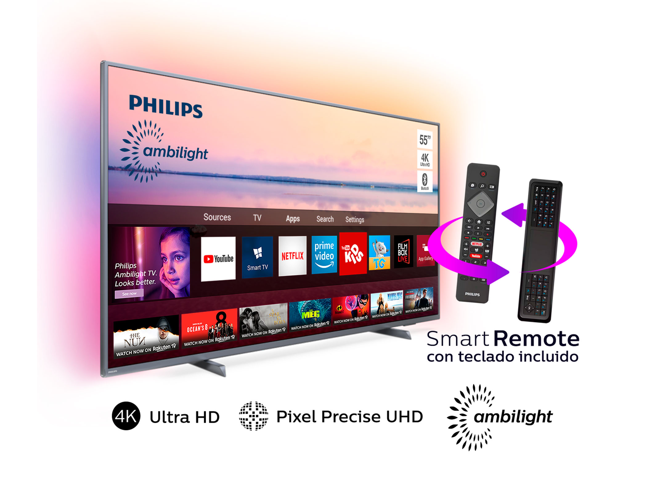Televisor 55″ Philips 6700 Series Smart TV 4K LED UHD Con Ambilight 